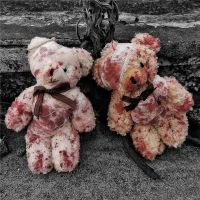 Punk Bloody Plush Bear Keychain Halloween Injured Animal Bear Doll Key Ring Bags Pendant Creative Fashion Cool Jewelry