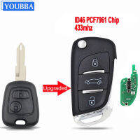 YOUBBA Keyless Entry พับสำหรับ Peugeot 206 207 206CC 3ปุ่ม Fob Remote Key 434MHZ ID46 PCF7961 DS Style