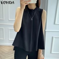 VONDA เสื้อแขนกุดสำหรับผู้หญิง,เสื้อลำลองสีพื้นไซส์ใหญ่ทรงหลวมเสื้อสไตล์เกาหลี