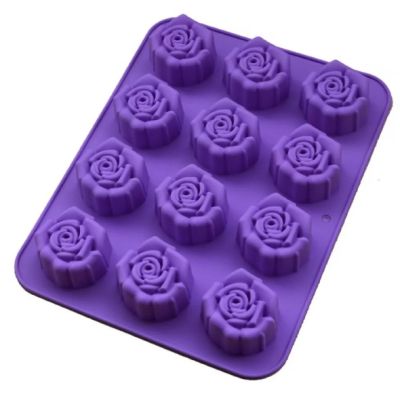 GL-แม่พิมพ์ ซิลิโคน ลายดอกกุหลาบ 12 ช่อง แผ่นใหญ่ (คละสี) Rose silicone mold