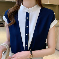 Summer Blouse Women Short Sleeve Stand Collar Chiffon Blouse Shirt Tops Women Blusas Mujer De Moda 2021 Blouses Shirts E987