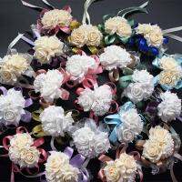 ของตกแต่งงานแต่งงานแต่งงานเจ้าสาวทำจากโฟมโพลีเอทิข้อมือ Corsages อกกุหลาบประดับดอกไม้ผ้าไหมดอกไม้ข้อมือสำหรับเจ้าสาว