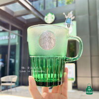 Starbuck Cup 2022 Green Season Gradient Green Glass Cup With Bear Stir Bar Office Surface Drinking Cup