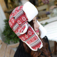 HT010 Classic Winter Bomber Hats Women Men Ear Flap Cap Earflap Hats Snowflake Knitted Trooper Hats Unisex Thick Russian Hats