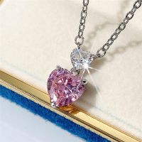 Heart Shaped Necklace Stainless Steel Jewelry Pink Diamond Necklaces for Women Lovely Double Heart Zircon Pendant Jewelry 2022