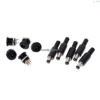 5 Pcs 5.5mm x 2.1mm Male DC Power Plug Connector+5 Pcs Screw Lock Female Panel Socket Mount Adapter   M10 dropship  Wires Leads Adapters