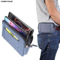 CHEZVOUS Cowboy Cloth Phone Pouch Belt Clip Bag for iPhone Samsung Xiaomi Huawei Case 2 Zippers Card Pocket Waist Bag Universal