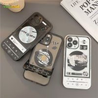 Retro ไวนิลบันทึกฝาครอบเลนส์ที่มองไม่เห็นผู้ถือเคสโทรศัพท์สำหรับ Apple IPhone 13 12 11 Pro X XS Max XR Soft TPU ป้องกันปกหลังโทรศัพท์มือถือกรณีสีขาวสีดำ