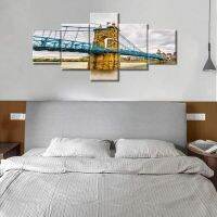 Lizhanmin John A. Roebling Bridge Landscape Photo Paintings - City Skyline 5 Piece Canvas Wall Art Poster - HD Print Pictures - Perfect For Home Decoration