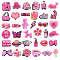 Hot Sales 1Pcs PVC Cute Pink Girls Shoe Charms Accessories for Croc Wristband Decorations Buckle Girls Women Party Gifts Headbands