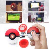 Silicone Thumb Grips Cover Cap Lid Shell Stick Joystick for Nintendo Switch Poke Ball Plus Pokeball NS Controller - White Cat Paw Print + Red จุกซิลิโคน ครอบปุ่ม อนาล็อก ลายอุ้งตีนแมวขาว/แดง