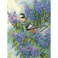 ◄❈▦ Amishop Top Quality Lovely Cute Counted Cross Stitch Kit Chickadees And Lilac Purple Flower And Bird Dim 35258