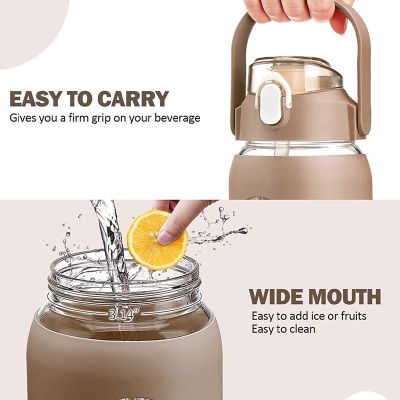 64Oz Glass Water Bottles with Straw, Glass Bottle with Silicone Sleeve and Time Marker, for Gym Home Office