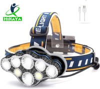 HIKAYA LEDไฟหน้าชาร์จได้,IPX5กันน้ำสูงLumen 8 LED 8โหมดโคมไฟไฟแสงสีแดง,ปรับน้ำหนักเบาไฟหน้าสายUSBสำหรับตั้งแคมป์,วิ่ง,เดินป่า