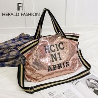 Herald Fashion Women Sequin Letter Printed Handag Female Large Capacity Top-handle Tote Bag Casual Ladies Shoulder Shopping Bag