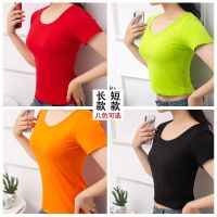 ◘❆▣ Tingzimei Square Dance Clothing New Suit Solid Color Sports Fitness Casual Cotton Summer Short-Sleeved T-Shirt Female Ins Tide