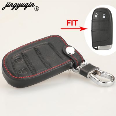dfthrghd jingyuqin 2 Buttons Remote Car Key Leather Case Cover For Jeep /Chrysler /Dodge / Fiat Protector Keychain Fob