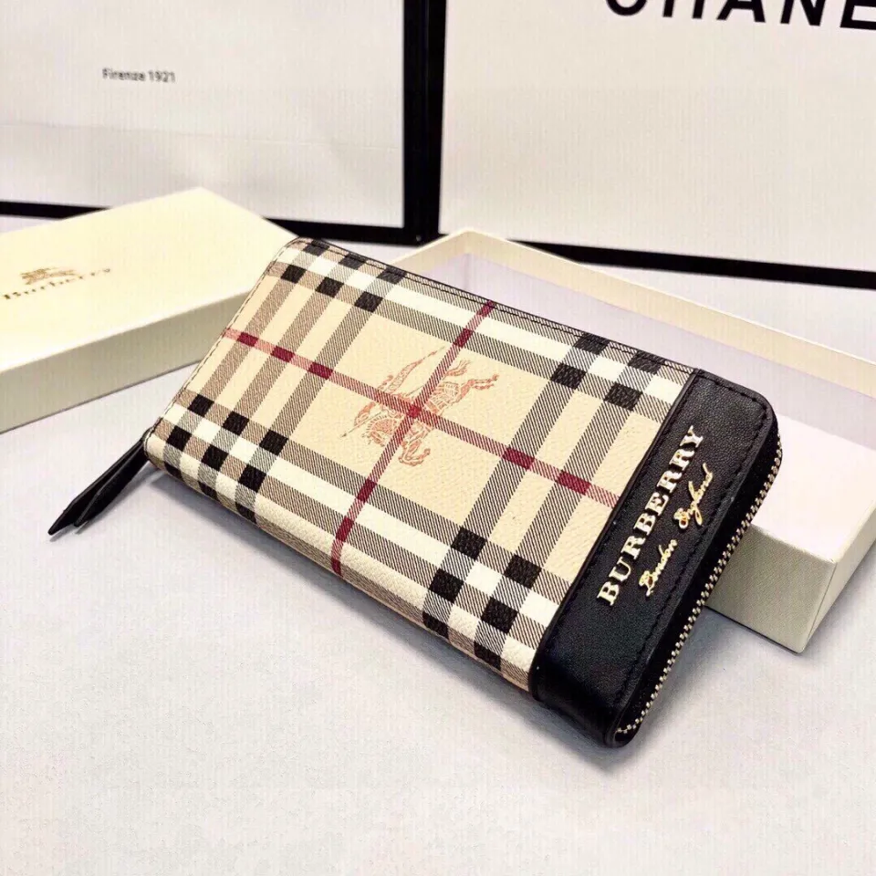 Original Gift Box Packaging)Burberry Men's and Women's Wallet British Retro  Long Wallet Zipper Clutch Multi-card Card Holder Coin Purse 20*10CM