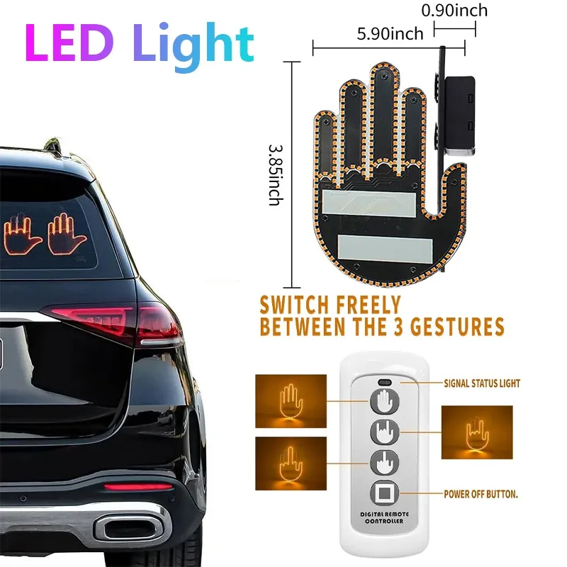Universal Fun Car Finger LED Light with Remote Car Gadgets & Road Rage Sign  Funny Rear Window Sign Car Accessories