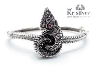 Kr silver กำไลข้อมือเงินแท้พญานาค (รมดำ)