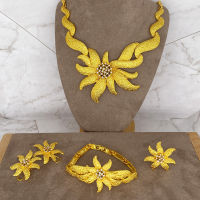 Big Flower 24k Dubai Jewelry Sets for Women African Collar Gold Necklace Bracelet earrings ring jewelry Ethiopian Wedding Gifts