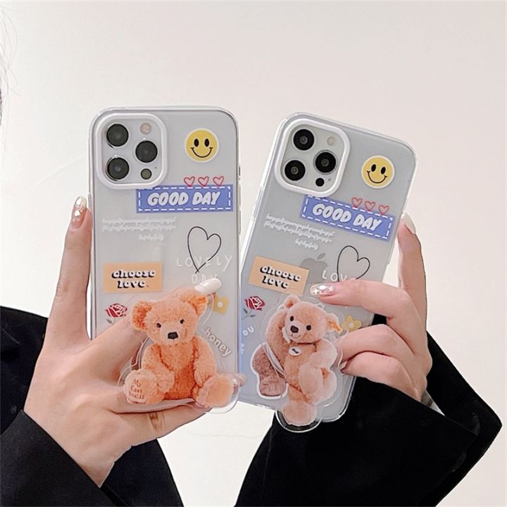 16-digits-เกาหลีน่ารักการ์ตูนตุ๊กตาหมีกรณีโทรศัพท์โปร่งใสสำหรับ-iphone-13-12-11-pro-xs-max-x-xr-7-8พลัสล้างซิลิคอนนุ่มปกหลัง