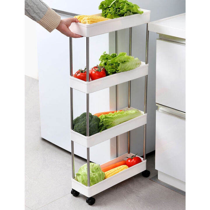 4 Layer Moving Rack Kitchen Storage Shelf Wall Home Bedroom