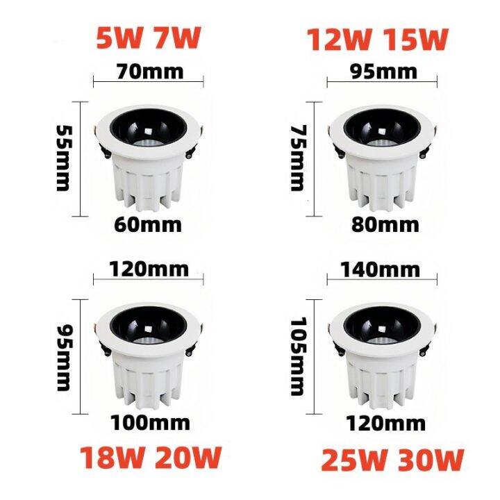 ไฟสปอตไลต์-led-ดาวน์ไลท์แบบฝังห้องนั่งเล่นในบ้านโรงแรมห้างสรรพสินค้าขอบแคบป้องกันแสงสะท้อน-ac85-265v-ไฟ-led-ลึก