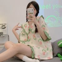 COD New Zoubu Pajamas Womens Simple Flower Short-sleeved Shorts Sweet Comfortable Breathable Summer Homewear