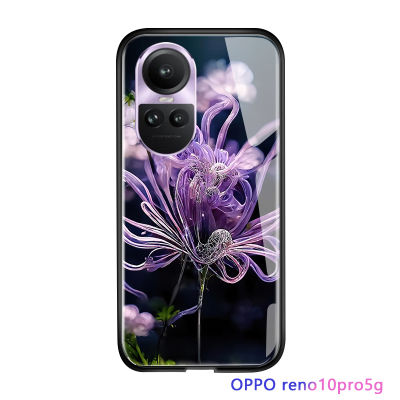 Serpens เคสสำหรับ OPPO Reno10 Pro 5G เคสฝาหลังกระจกเทมเปอร์เคสมันวาวลายดอกไม้ Equinox สุดหรู