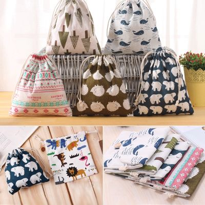 1Pcs Printed Cotton And Linen Drawstring Storage Bags For Underwear Shoes Travel Storage Bags Clothes Sundries Organizer 3 Size