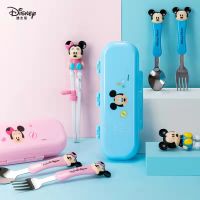 เด็กการฝึกอบรมตะเกียบช้อนส้อมชุด Mickey ช้อนส้อมสแตนเลสตะเกียบสามชิ้นแบบพกพา Cutlery