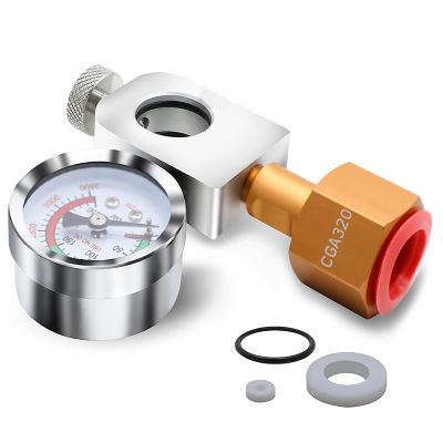 Soda Water Adapter, Soda Machine Quick Connector Aluminum CO2 Refill Adapter with Release Valve Pressure Gauge