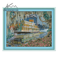 Crossdecor Cross Stitch ชุดวัสดุ DMC 11CT 14CT Aida ผ้าผ้า Landscape Series Stamped เย็บปักถักร้อยชุดตกแต่งสำหรับ Sala Wall - Sailing