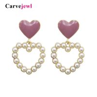 Carvejewl Street Style enamel Heart drop dangle Earrings For Women Minimalist Korean Fashion Love Heart simulated pearl Earrings