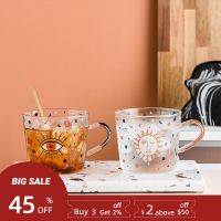 500ml Creative  Sun Eye Pattern Glass Mug With Handle Abstract Scale Breakfast Mlik Coffe Mug  Juice Tea Cups  kawaii Drinkware Electrical Connectors