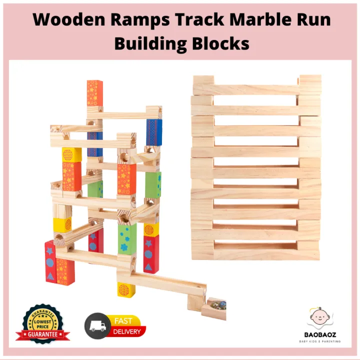 Wooden Ramps Track Marble Run Stack Constructions Building Blocks Toys