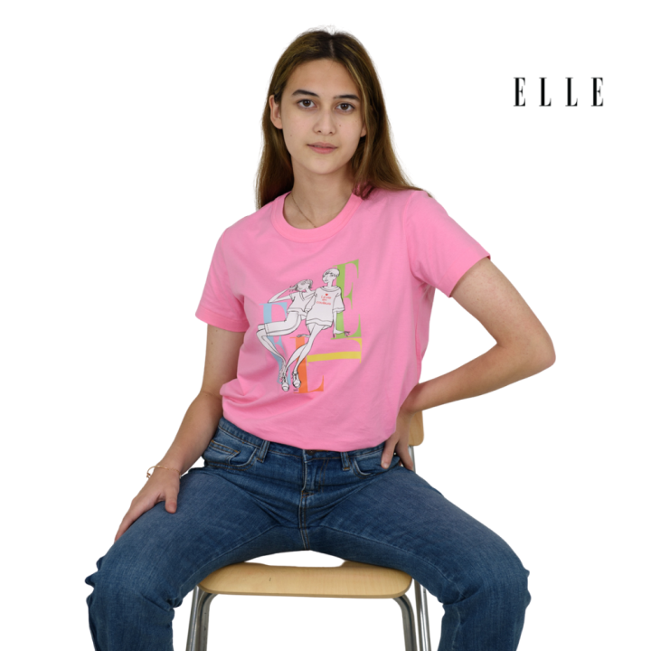 elle-boutique-เสื้อยืดสตรีคอกลม-แขนสั้น-สกรีนลาย-elle-limited-editions-w3k565