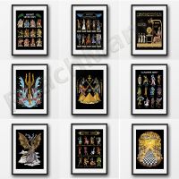 Posters of Japanese ancient Greek myths and gods-Asian gods warriors minotaurs Egyptian pyramids Poseidon trident Hindu monk