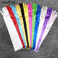 ﹍✟❀ JaneVini Handschuhe Elegant 55cm Satin Wedding Gloves Long Women Bride Full Finger Evening Dinner Party Dress Bridal Glove 새틴 장갑