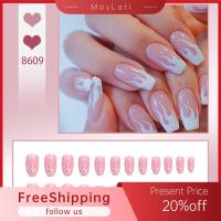 MAYLATI Faux Fingnails โลงศพเล็บปลอมที่สวมใส่ได้เล็บปลอมยาวปานกลางทำเล็บกันน้ำคลุมทั้งหมดกดบนเล็บผู้หญิง