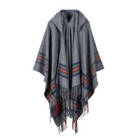 New fashion women winter shawl wraps thick warm blanket scarf oversize hooded black ponchos and capes striped tassel echarpe