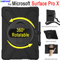 For Microsoft Surface Pro X Case 360 Rotating Hand Shoulder Strap Kids Children Safe Shockproof Cover Funda with Pencil Holder