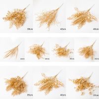 Artificial Plant Gold Series Plastic Fake Leaves Christmas Party Decoration Garden Home Wedding Celebration Flower Arrangement Artificial Flowers  Pla