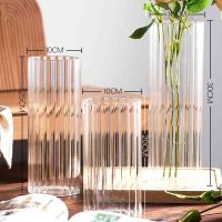 MUJI High-end Nordic Simple Large Home Straight Vertical Grain Transparent Glass Vase Light Luxury Water Culture Flower Arrangement Living Room Decorative Ornament