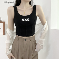 Littlegroot [2023 new HOT FASHION] เสื้อกล้ามพิมพ์ลายตัวอักษรสำหรับผู้หญิงเสื้อสายเดี่ยวแขนกุดคอเหลี่ยมสำหรับใส่เล่นกีฬาแฟชั่นฤดูร้อน