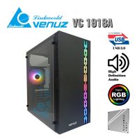 VENUZ Acrylic Side ATX Computer Case VC 1918A with RGB LED Lighting &amp; VF1298 120mm Rainbow RGB Fan – Black