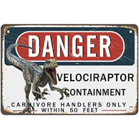 Danger Velociraptor Containment ป้ายโลหะ-12X8นิ้ว Wall Art Decor สำหรับคนรักไดโนเสาร์