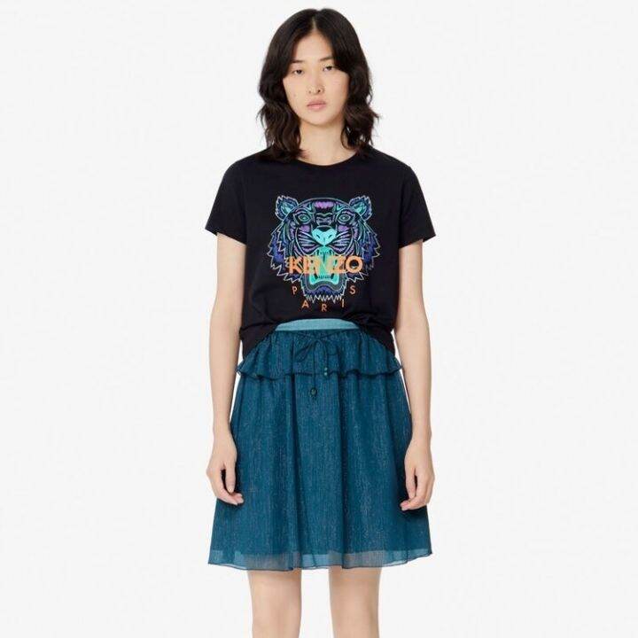 kenzo-เสื้อยืดแขนสั้นสำหรับผู้หญิง-เสื้อยืดแขนสั้นพิมพ์ลายคอกลมเสือตัวใหญ่แบบหลวมกีฬาแขนสั้นฤดูร้อน