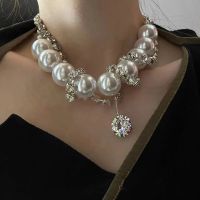 Luxury Punk Style Cubic Zirconia Beaded Necklace Exaggerated Pearl Necklaces Womens Delicate Jewellery Exquisite Trendy Jewelry